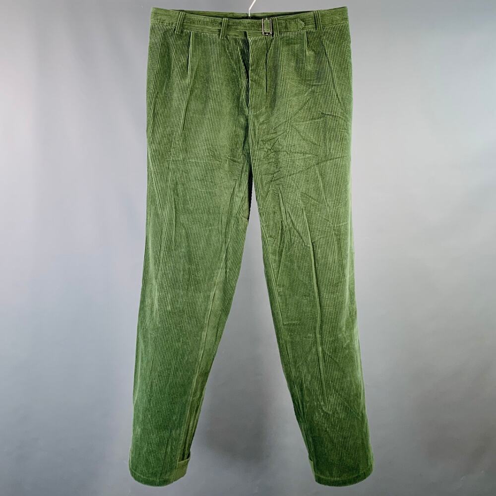 HAIDER ACKERMANN Size 34 Green Corduroy Cotton Blend Belted Casual Pants